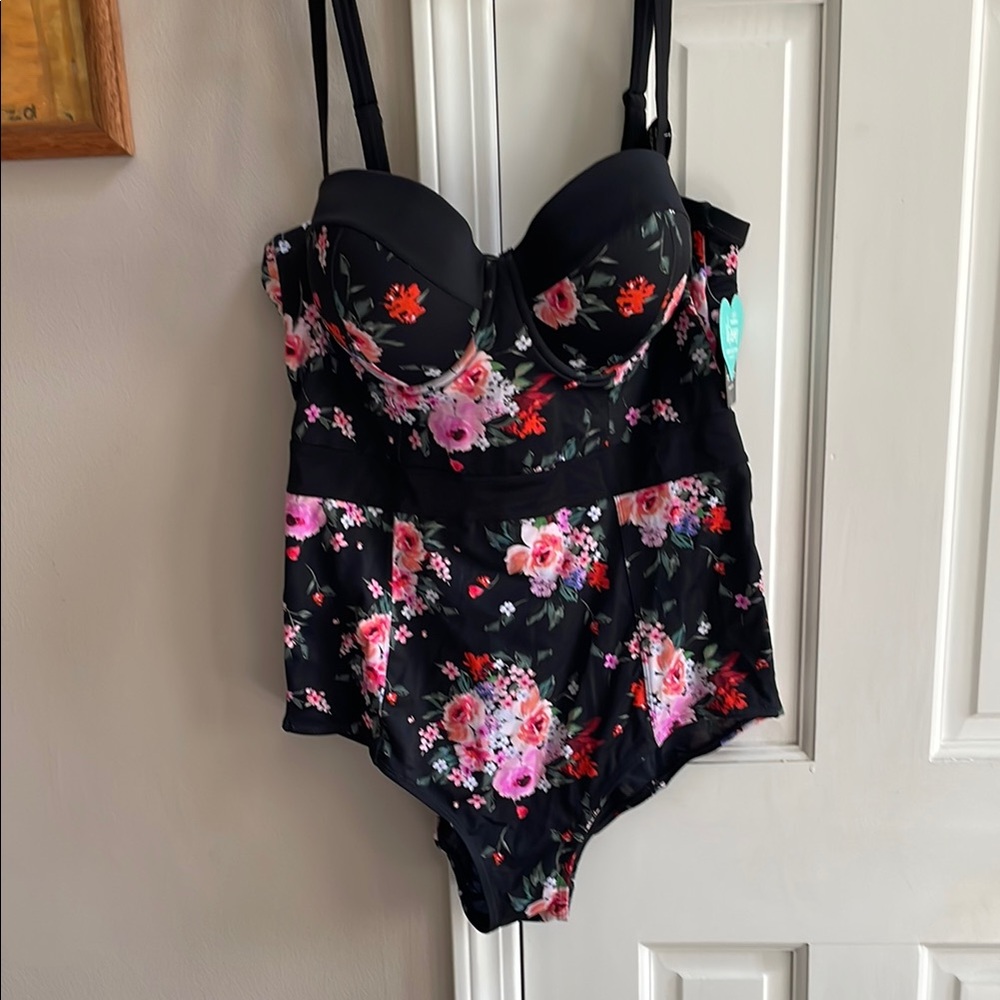 Floral Black One-Piece Swimsuit brand new with tags